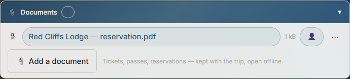 A section's Documents area holding a reservation PDF that opens offline